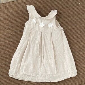 Cream Sleeveless 100% linen Dress with Floral Accents